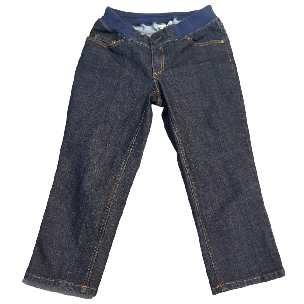 DUO MATERNITY Dark Rinse Under Belly Jean Capris Medium Pregnant